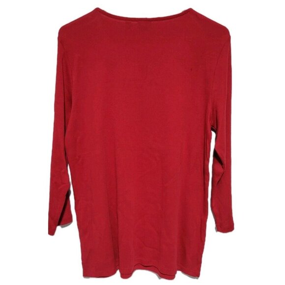 Rafaella Studio Sweater Medium NWT Womens Red Sequins Holiday 3/4 Sleeve - Picture 2 of 3
